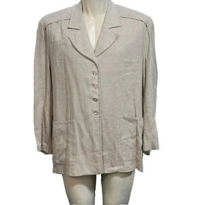 Vtg Express Beige Linen Blazer Size 8 Women